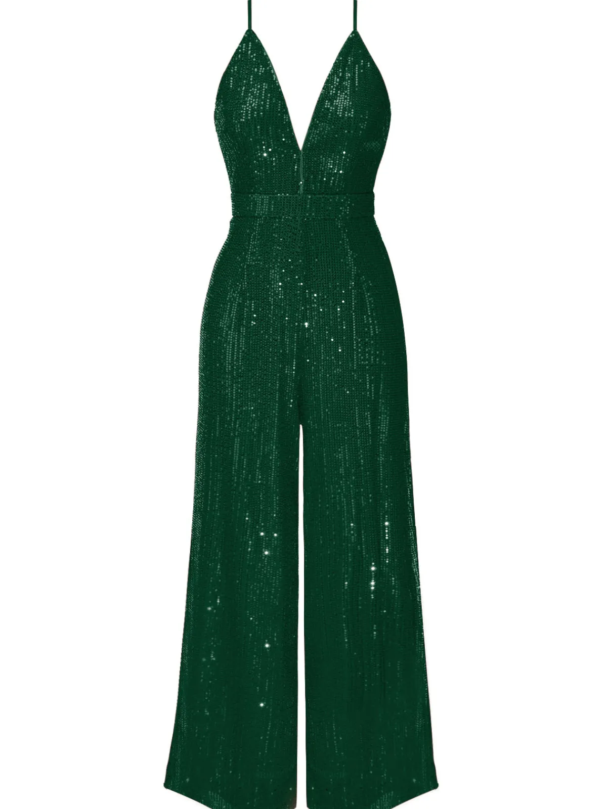 Hot Retro Stage 1930s Solid Shiny Slip Vintage Jumpsuit Dark Green