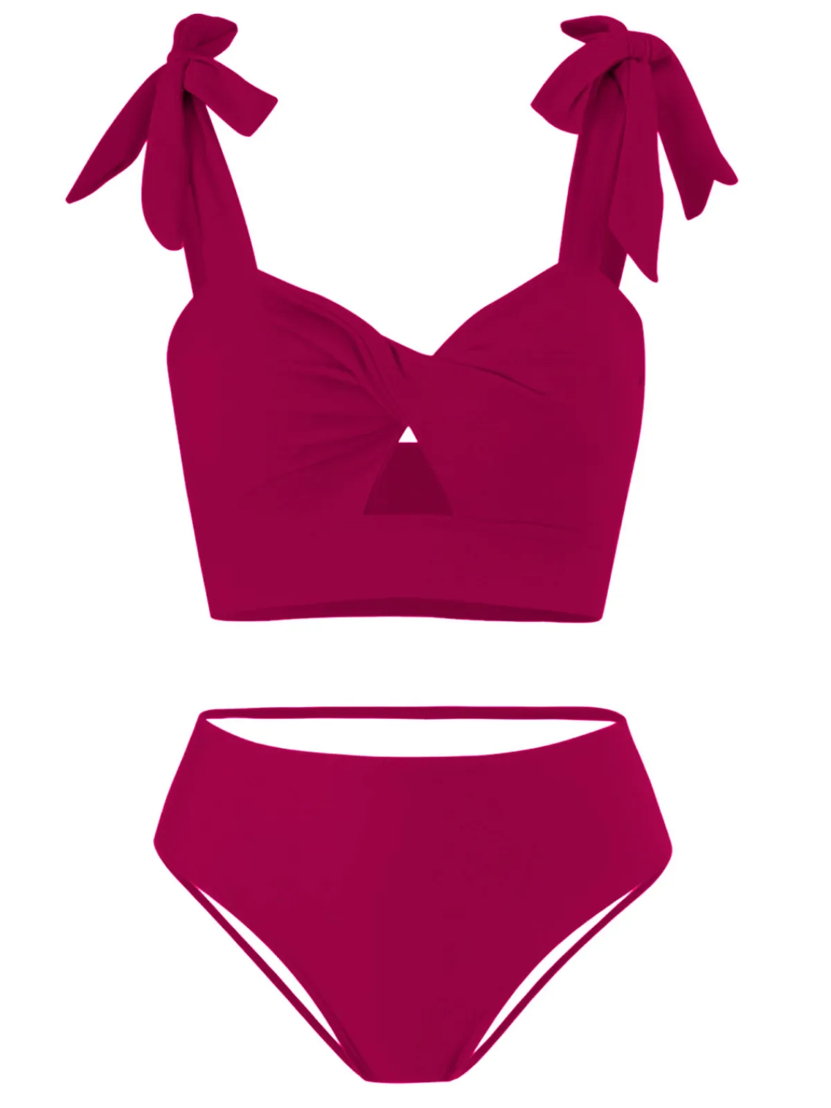 Best Retro Stage 1940s Solid Shoulder Tie Hollow Swimsuit & Cove-Up