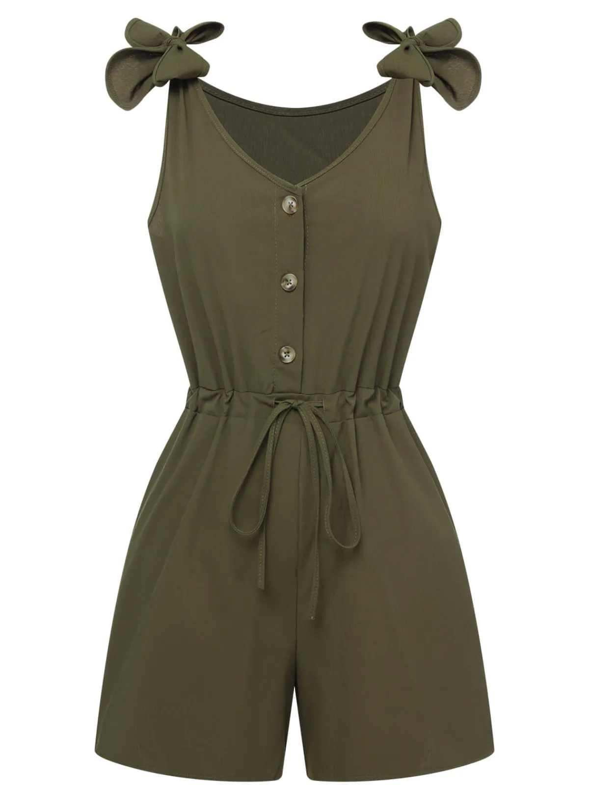 Best Retro Stage 1950s Solid Shoulder Tie Sleeveless Romper