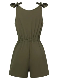 Best Retro Stage 1950s Solid Shoulder Tie Sleeveless Romper