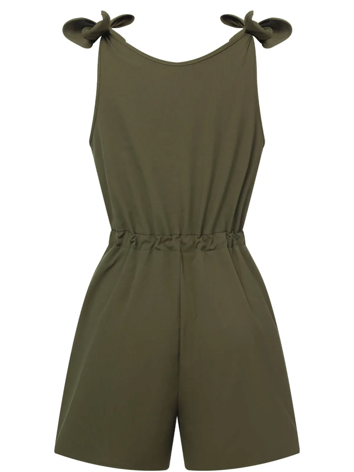 Best Retro Stage 1950s Solid Shoulder Tie Sleeveless Romper