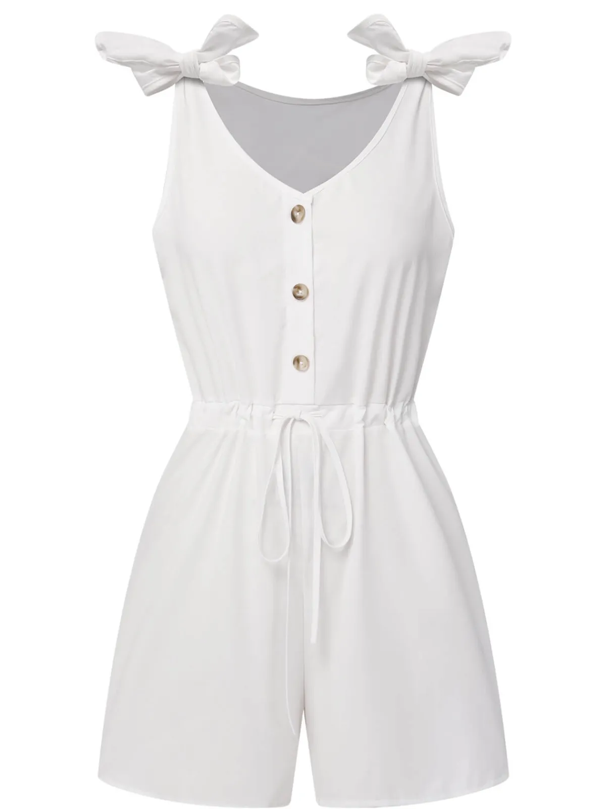 Best Retro Stage 1950s Solid Shoulder Tie Sleeveless Romper