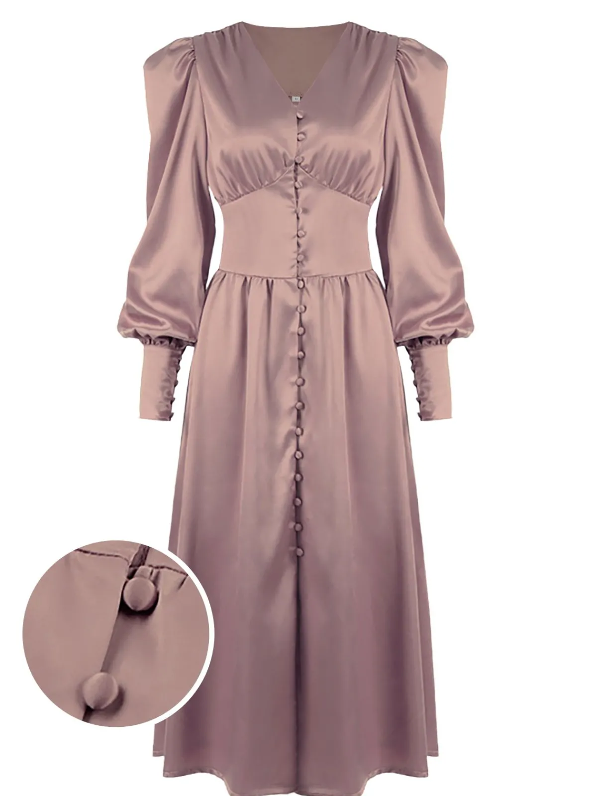 Hot Retro Stage 1940s Solid Silk Buttoned Tea Dress