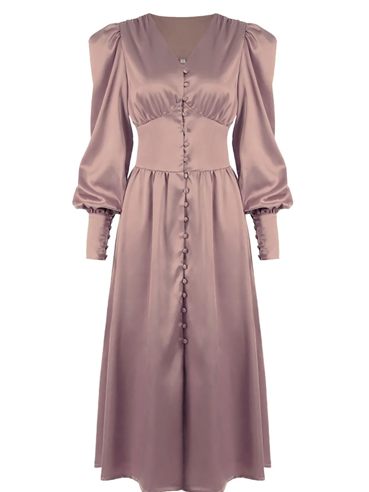 Hot Retro Stage 1940s Solid Silk Buttoned Tea Dress