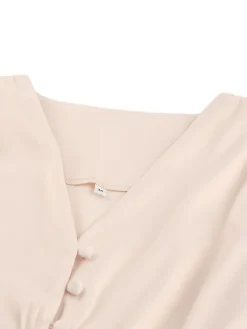 Hot Retro Stage 1940s Solid Silk Buttoned Tea Dress