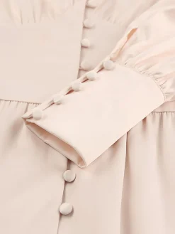 Hot Retro Stage 1940s Solid Silk Buttoned Tea Dress