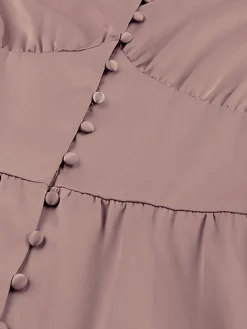 Hot Retro Stage 1940s Solid Silk Buttoned Tea Dress