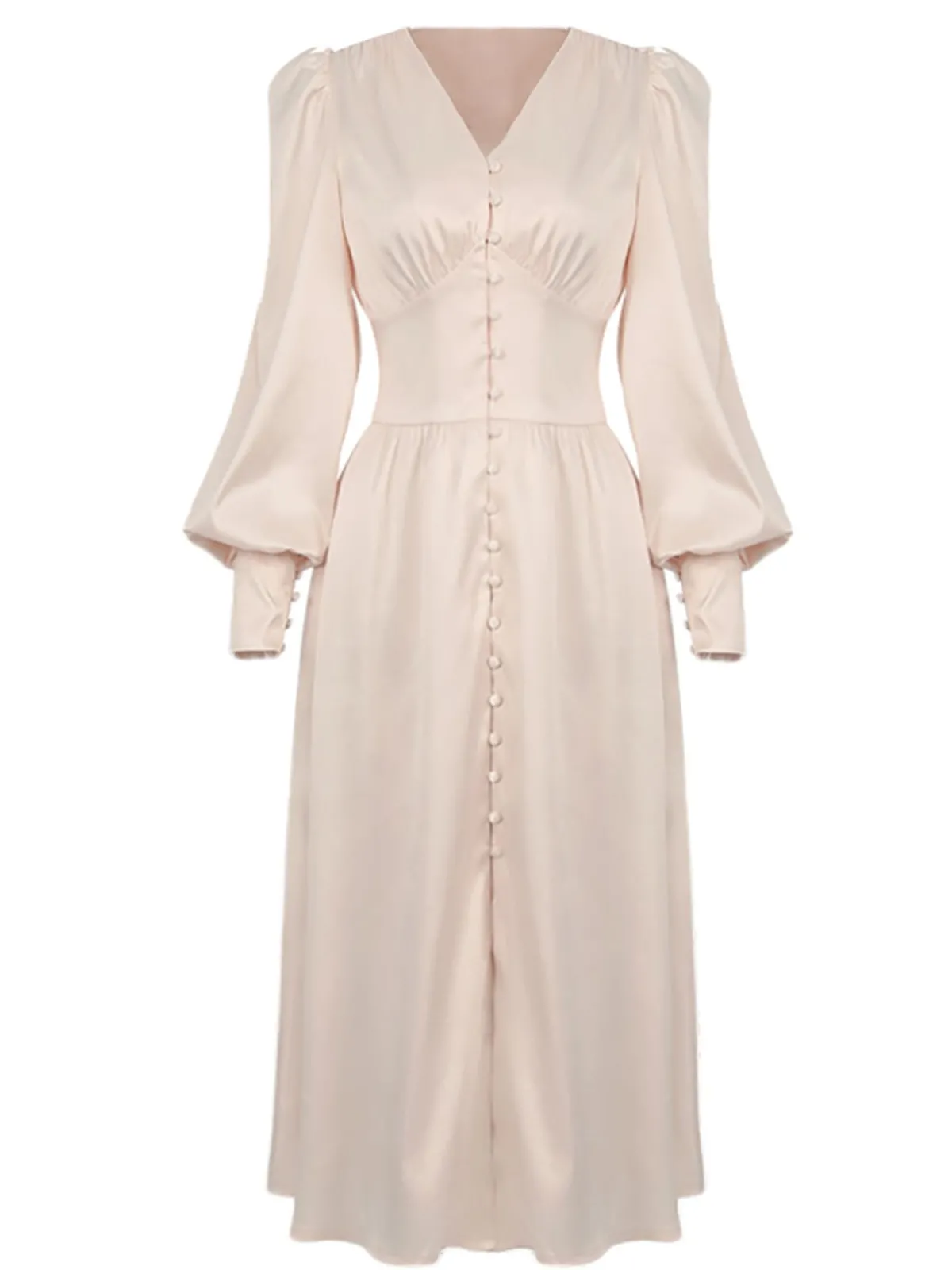 Hot Retro Stage 1940s Solid Silk Buttoned Tea Dress