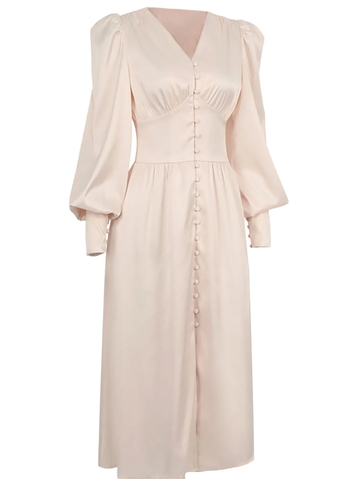 Hot Retro Stage 1940s Solid Silk Buttoned Tea Dress