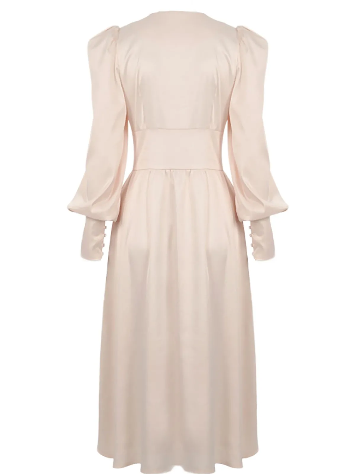 Hot Retro Stage 1940s Solid Silk Buttoned Tea Dress Beige