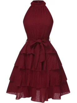 Discount Retro Stage 1950s Solid Sleeveless Belt Tutu Dress