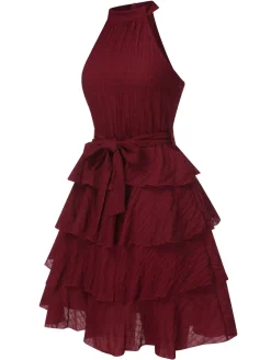 Discount Retro Stage 1950s Solid Sleeveless Belt Tutu Dress