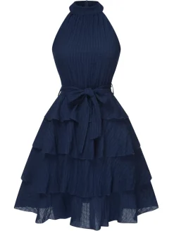 Discount Retro Stage 1950s Solid Sleeveless Belt Tutu Dress