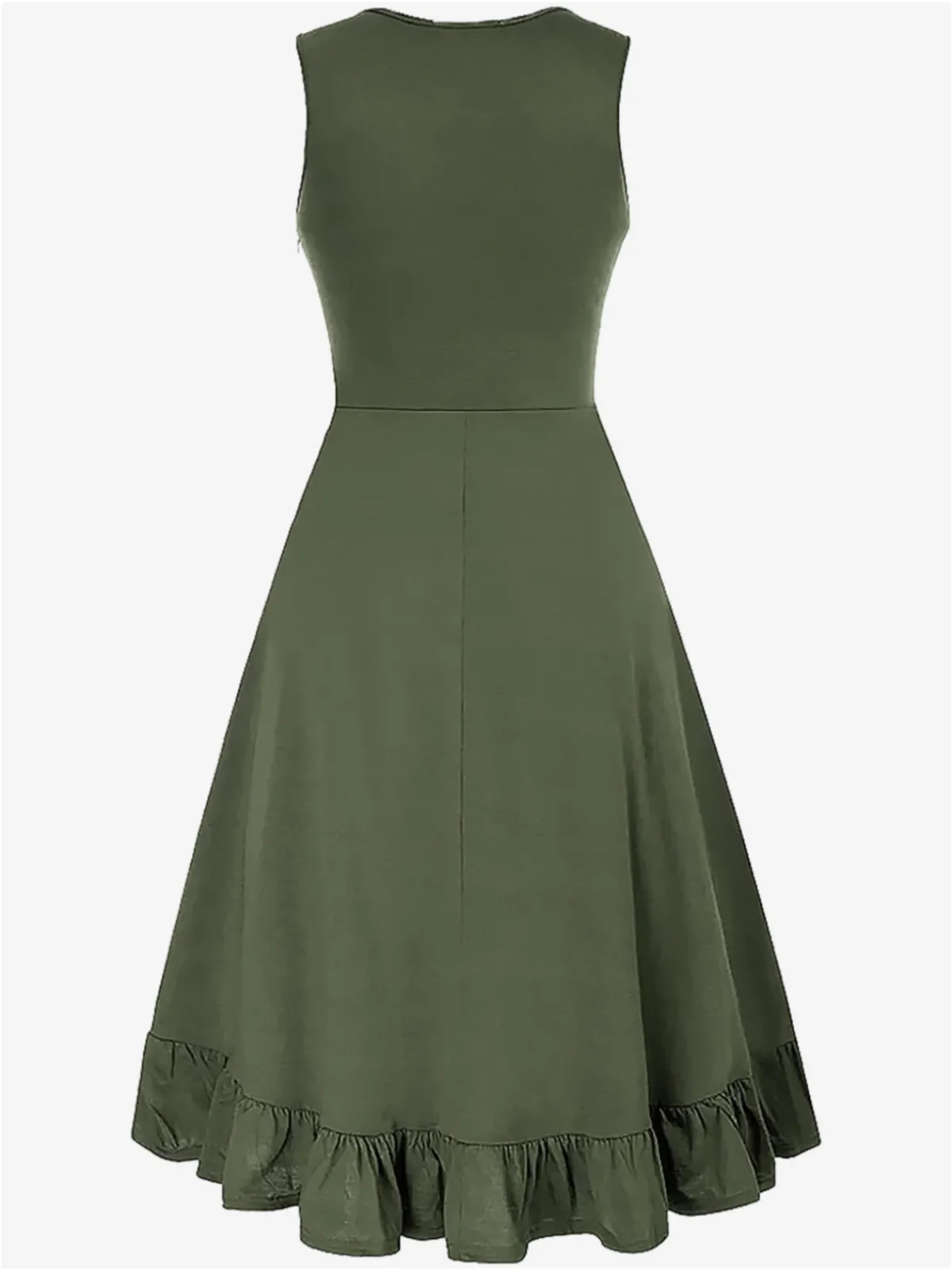 Online Retro Stage 1940s Solid Sleeveless Drawstring Lace-Up Dress