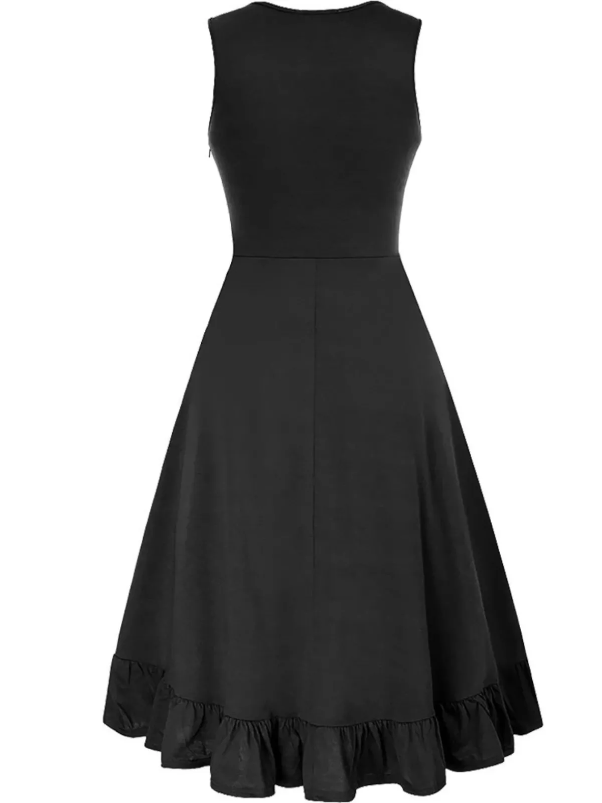 Online Retro Stage 1940s Solid Sleeveless Drawstring Lace-Up Dress