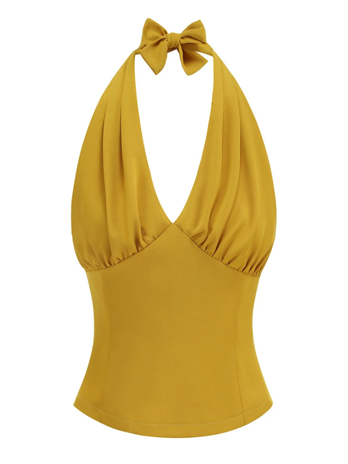 Best Retro Stage 1950s Solid Sleeveless Halter Ruched Top
