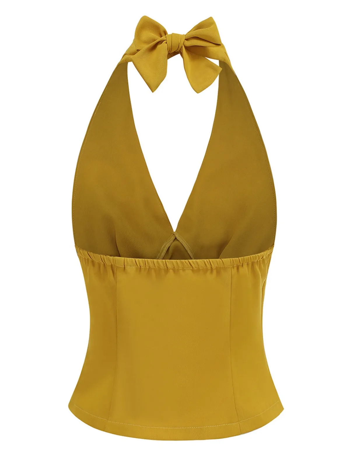 Best Retro Stage 1950s Solid Sleeveless Halter Ruched Top