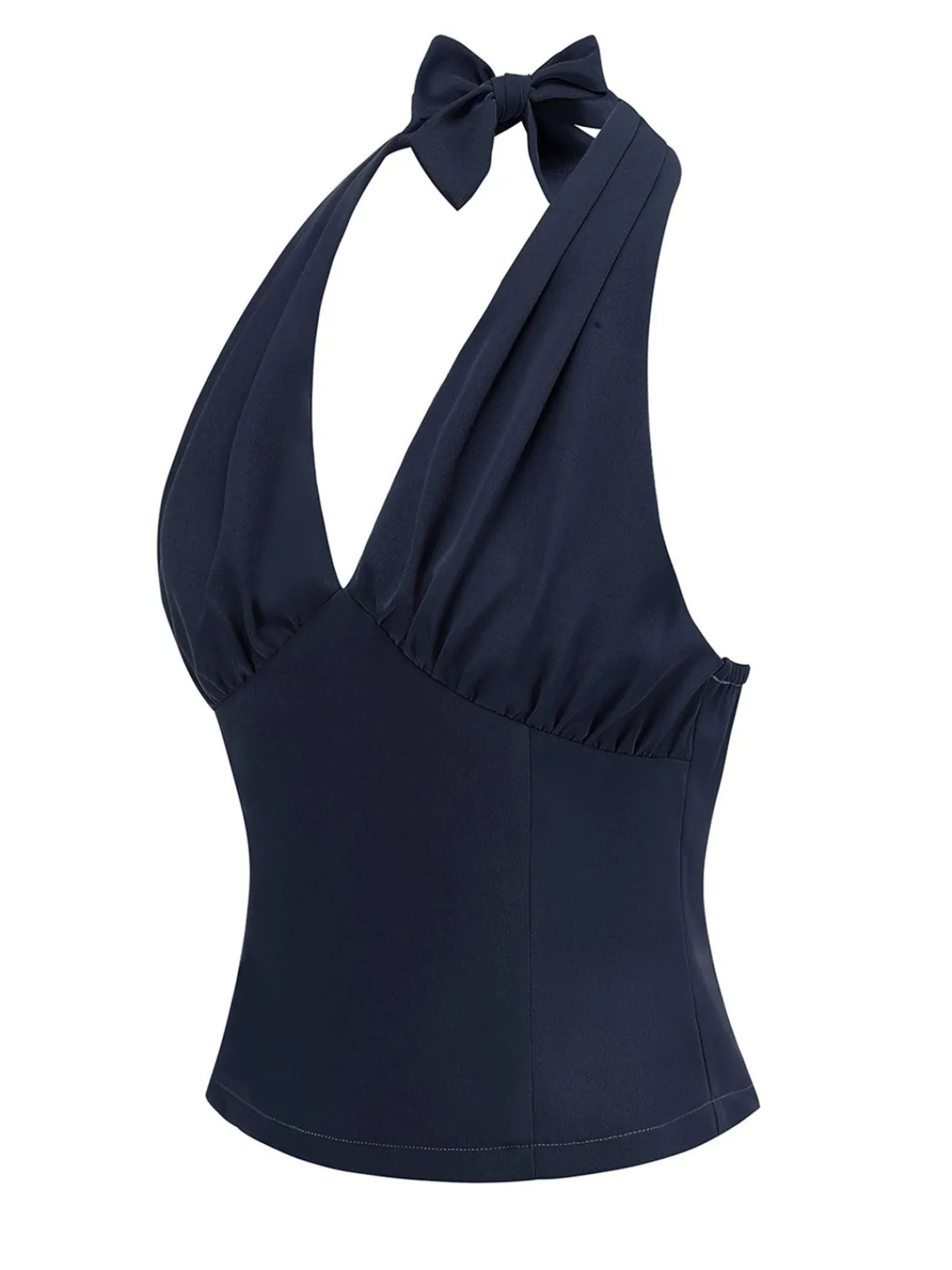 Best Retro Stage 1950s Solid Sleeveless Halter Ruched Top