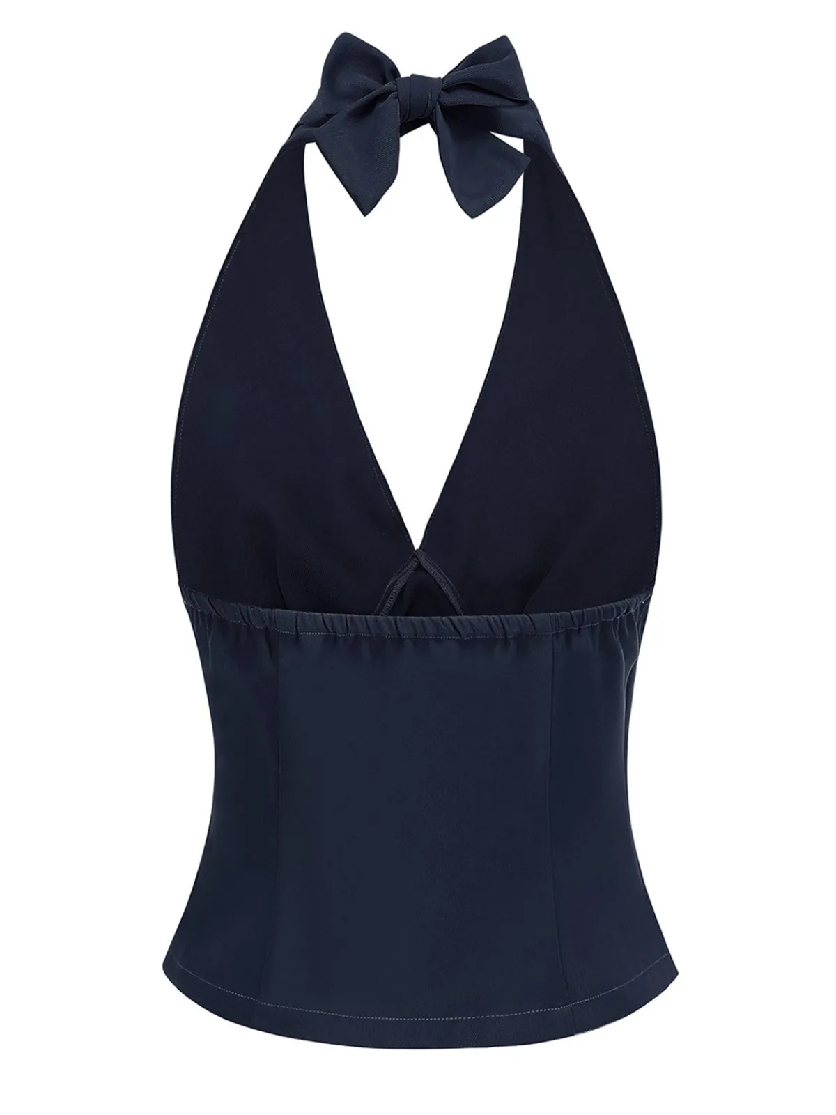 Best Retro Stage 1950s Solid Sleeveless Halter Ruched Top