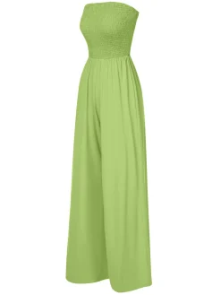 Hot Retro Stage 1970s Solid Sleeveless Smocked Bandeau Jumpsuit