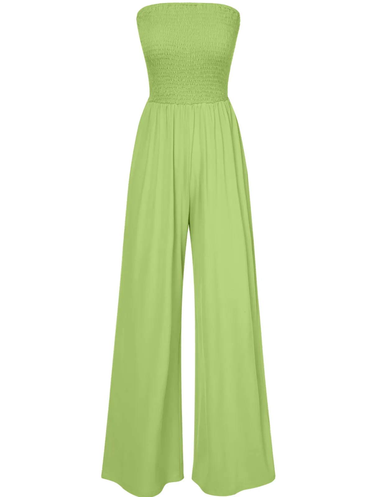 Hot Retro Stage 1970s Solid Sleeveless Smocked Bandeau Jumpsuit