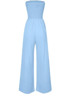 Hot Retro Stage 1970s Solid Sleeveless Smocked Bandeau Jumpsuit
