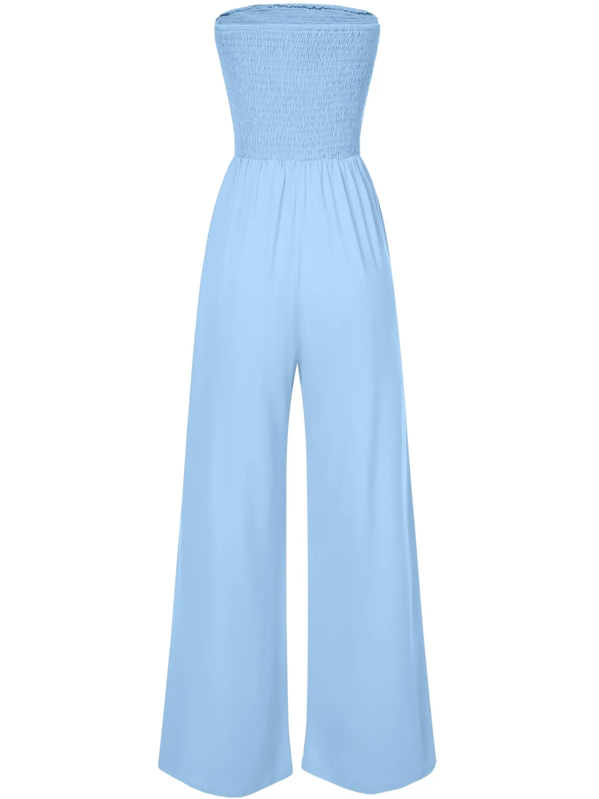 Hot Retro Stage 1970s Solid Sleeveless Smocked Bandeau Jumpsuit
