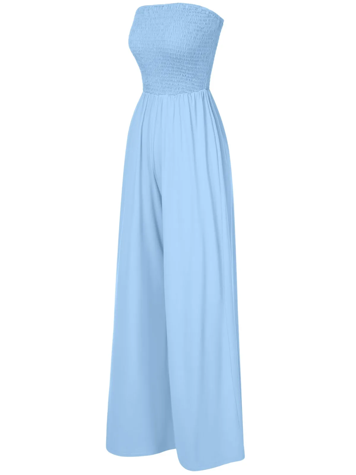 Hot Retro Stage 1970s Solid Sleeveless Smocked Bandeau Jumpsuit