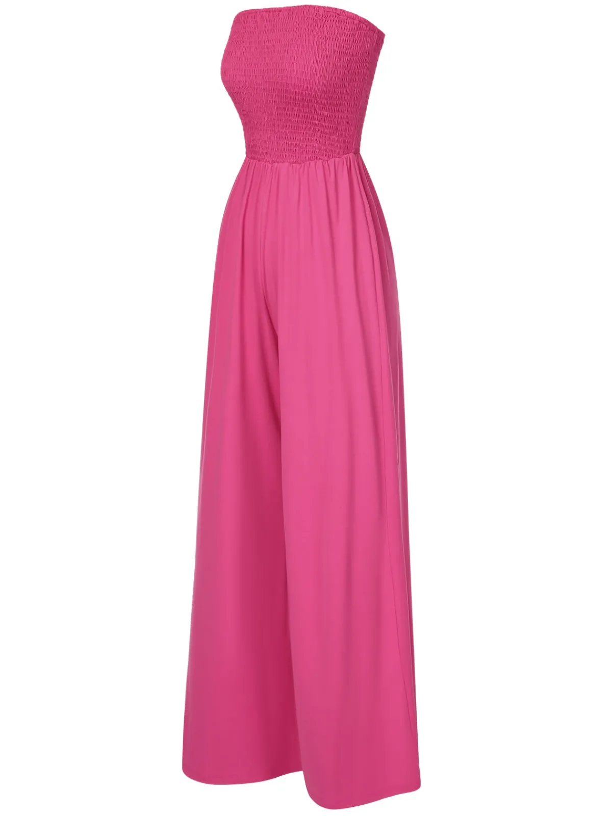 Hot Retro Stage 1970s Solid Sleeveless Smocked Bandeau Jumpsuit
