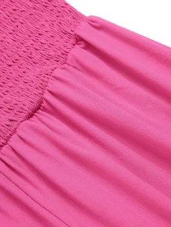 Hot Retro Stage 1970s Solid Sleeveless Smocked Bandeau Jumpsuit