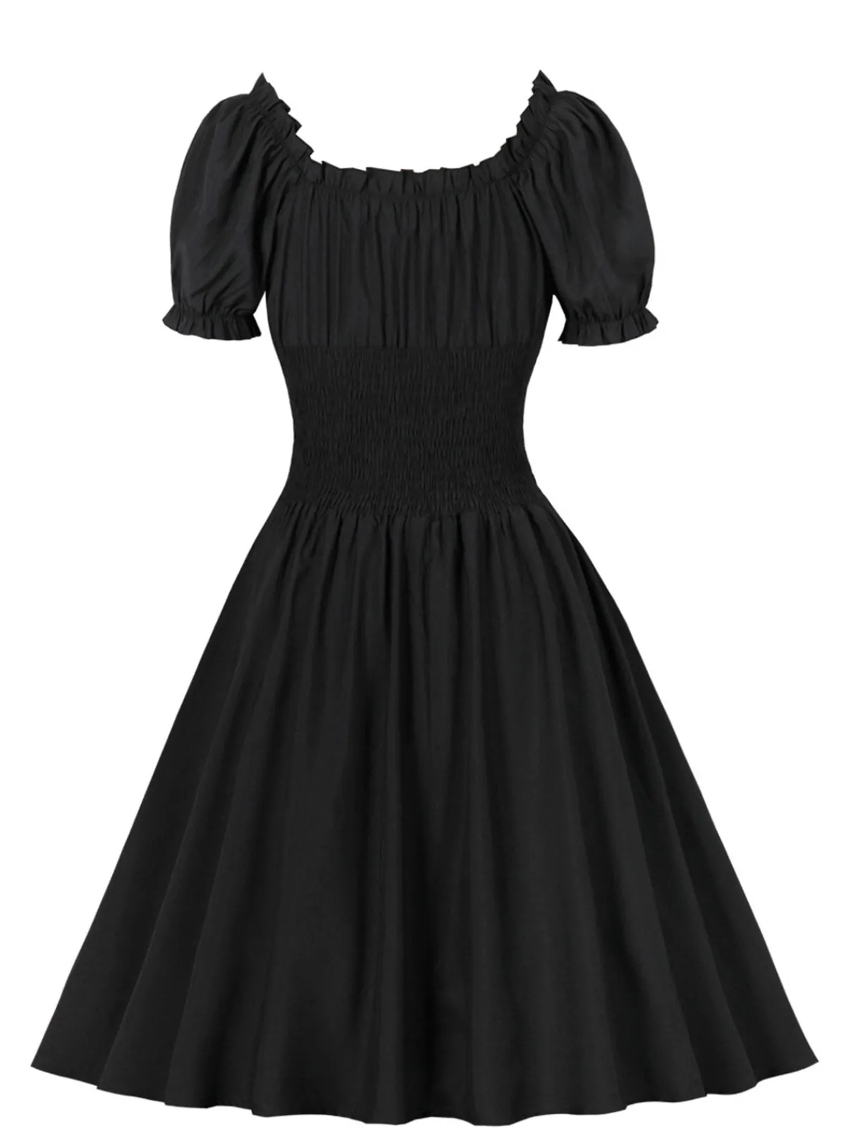 Best Retro Stage 1950s Solid Smocked Waist Off-Shoulder Dress