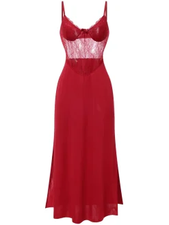 Sale Retro Stage 1930s Solid Spaghetti Strap Lace Chiffon Nightdress