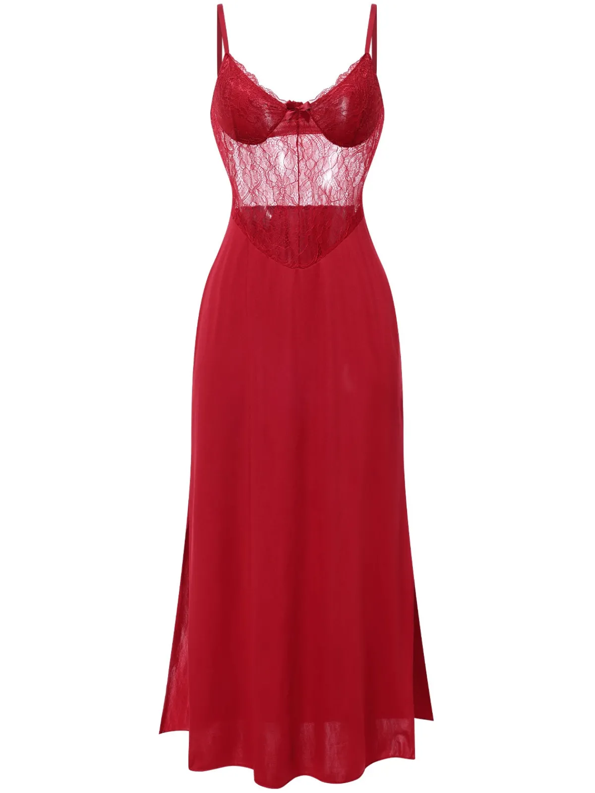 Sale Retro Stage 1930s Solid Spaghetti Strap Lace Chiffon Nightdress