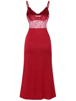 Sale Retro Stage 1930s Solid Spaghetti Strap Lace Chiffon Nightdress