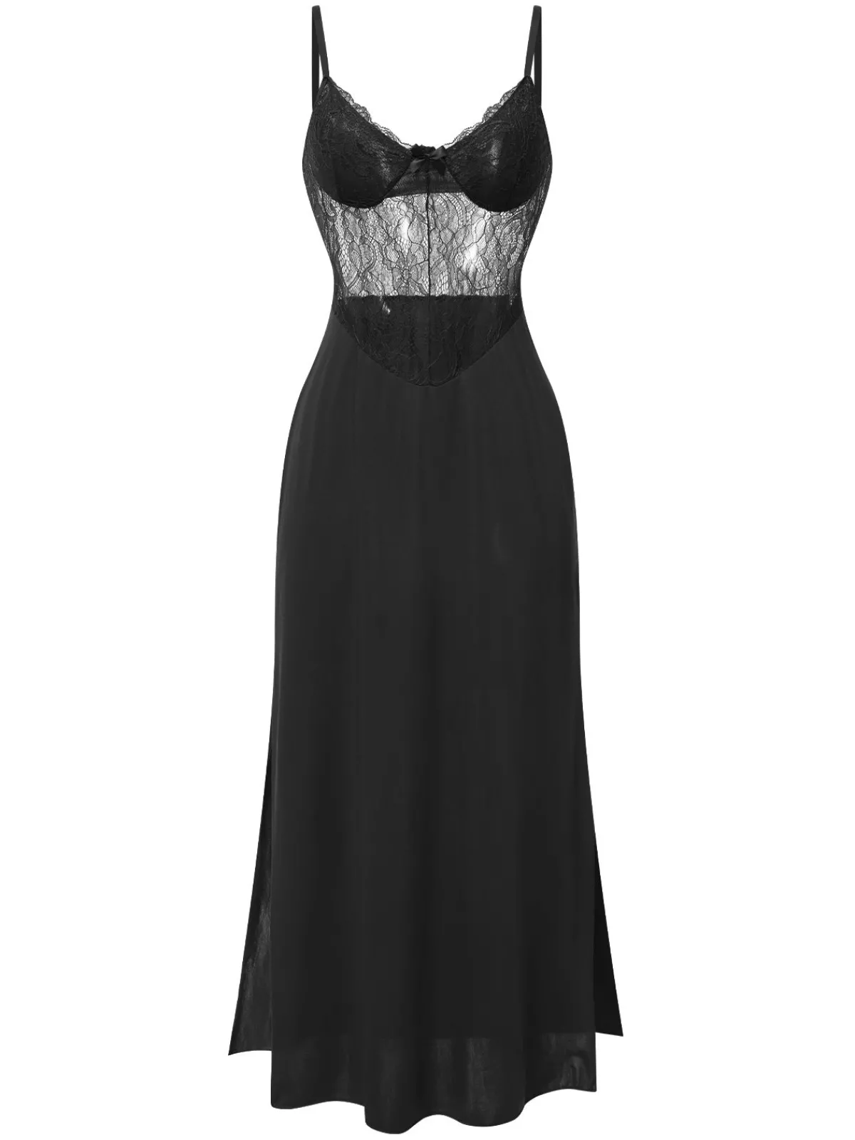 Sale Retro Stage 1930s Solid Spaghetti Strap Lace Chiffon Nightdress