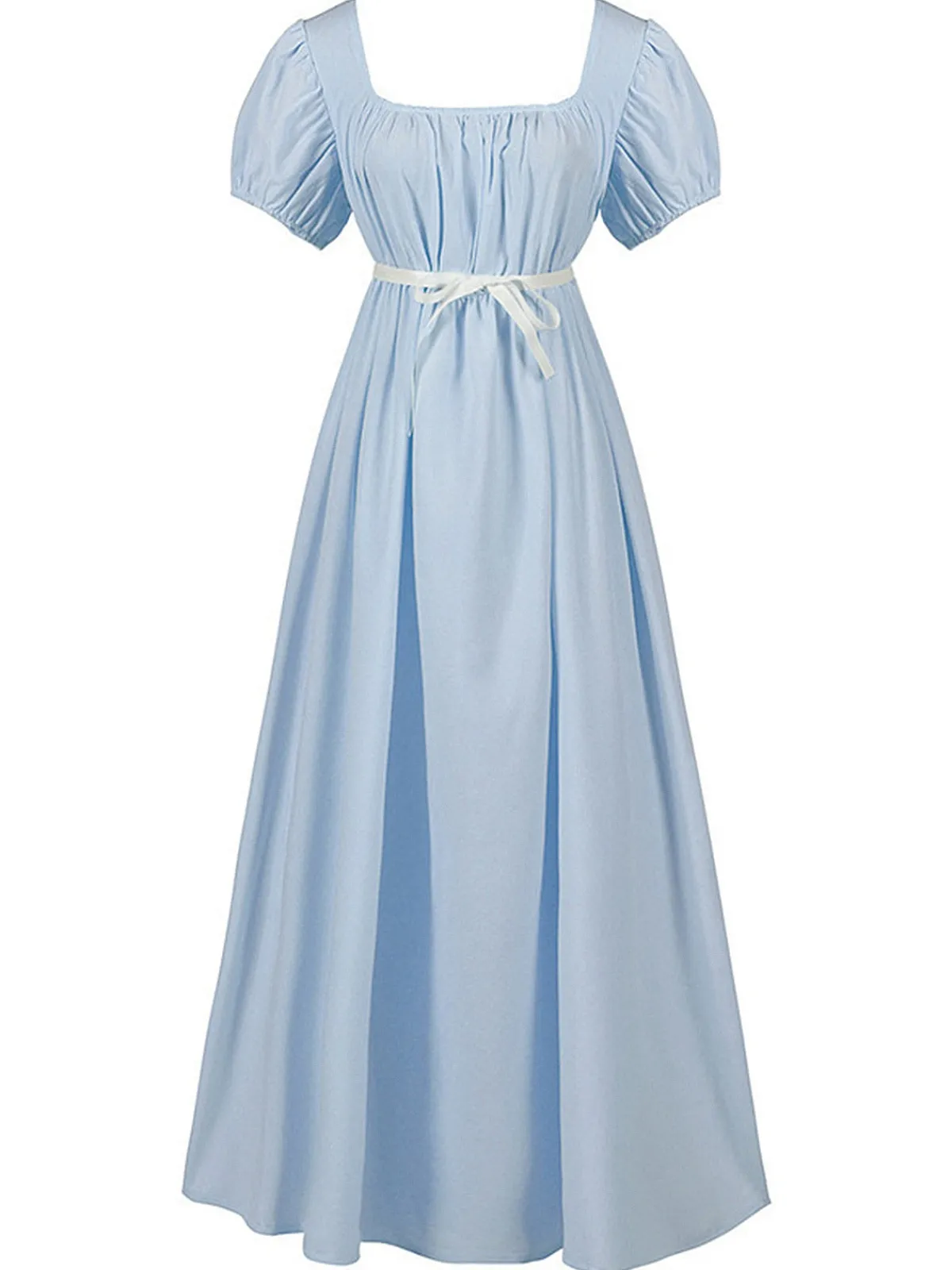Clearance Retro Stage 1930s Solid Square Neck Puff Sleeves Dress