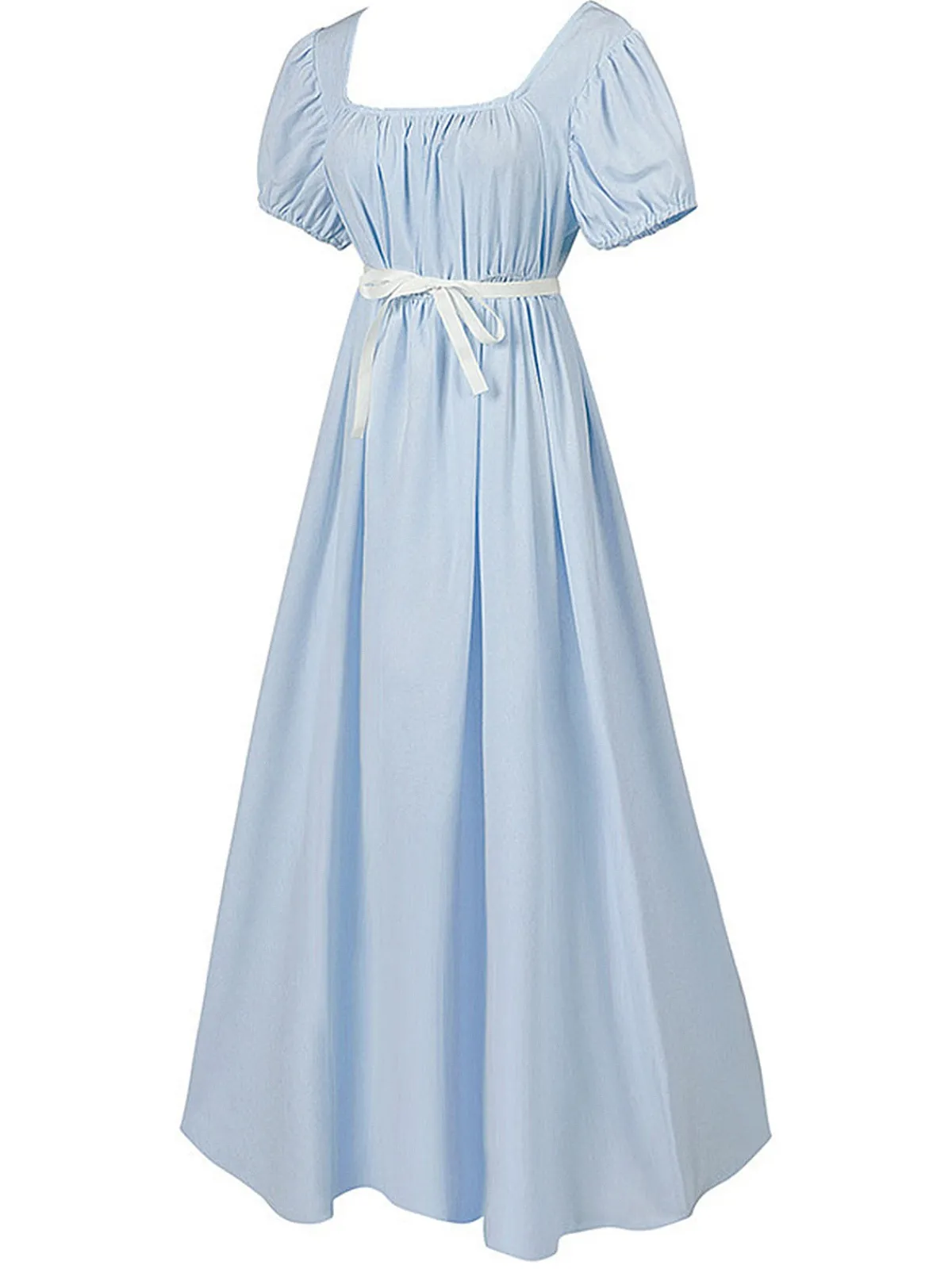 Clearance Retro Stage 1930s Solid Square Neck Puff Sleeves Dress