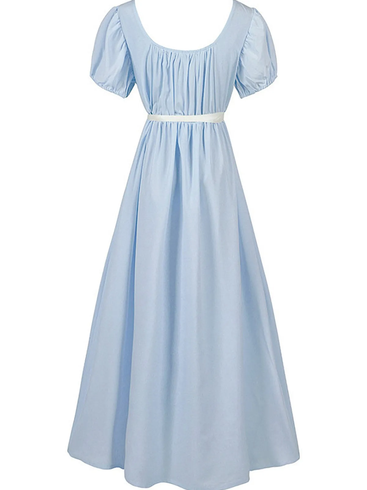 Clearance Retro Stage 1930s Solid Square Neck Puff Sleeves Dress