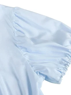 Clearance Retro Stage 1930s Solid Square Neck Puff Sleeves Dress