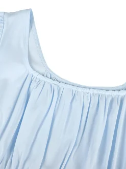 Clearance Retro Stage 1930s Solid Square Neck Puff Sleeves Dress