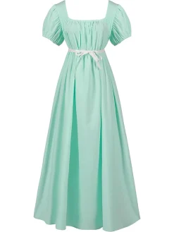 Clearance Retro Stage 1930s Solid Square Neck Puff Sleeves Dress