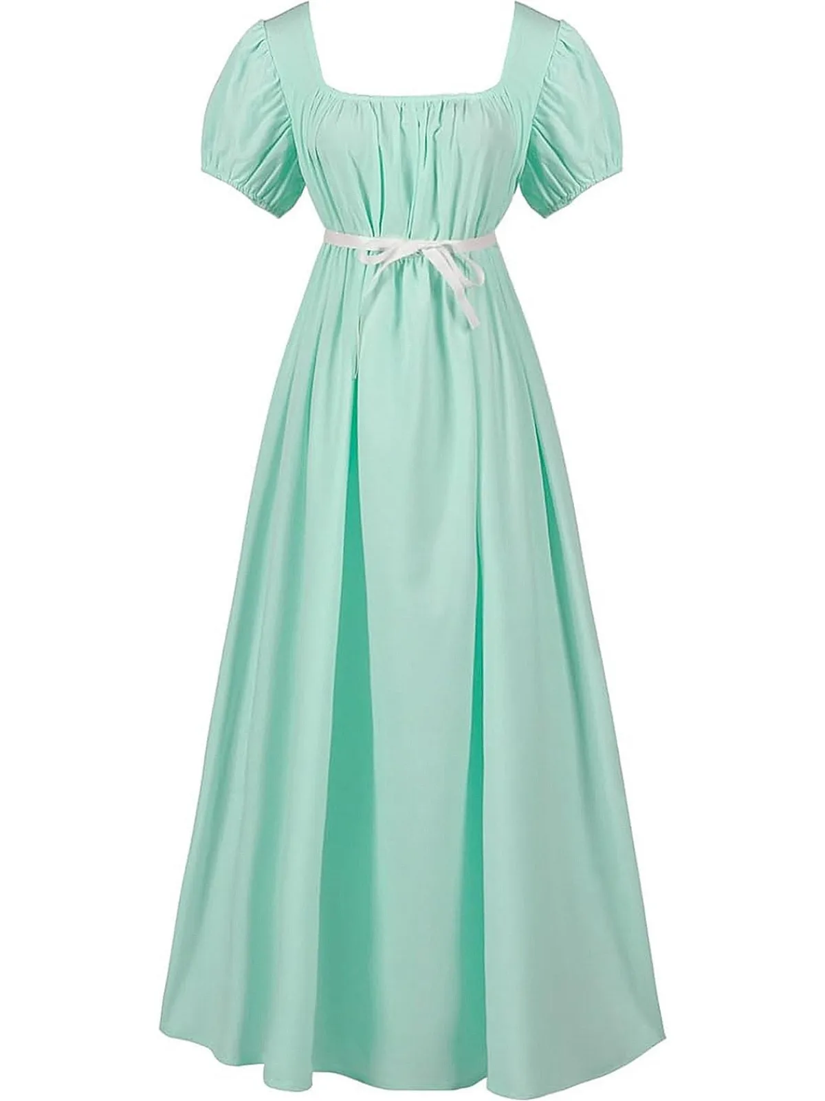 Clearance Retro Stage 1930s Solid Square Neck Puff Sleeves Dress