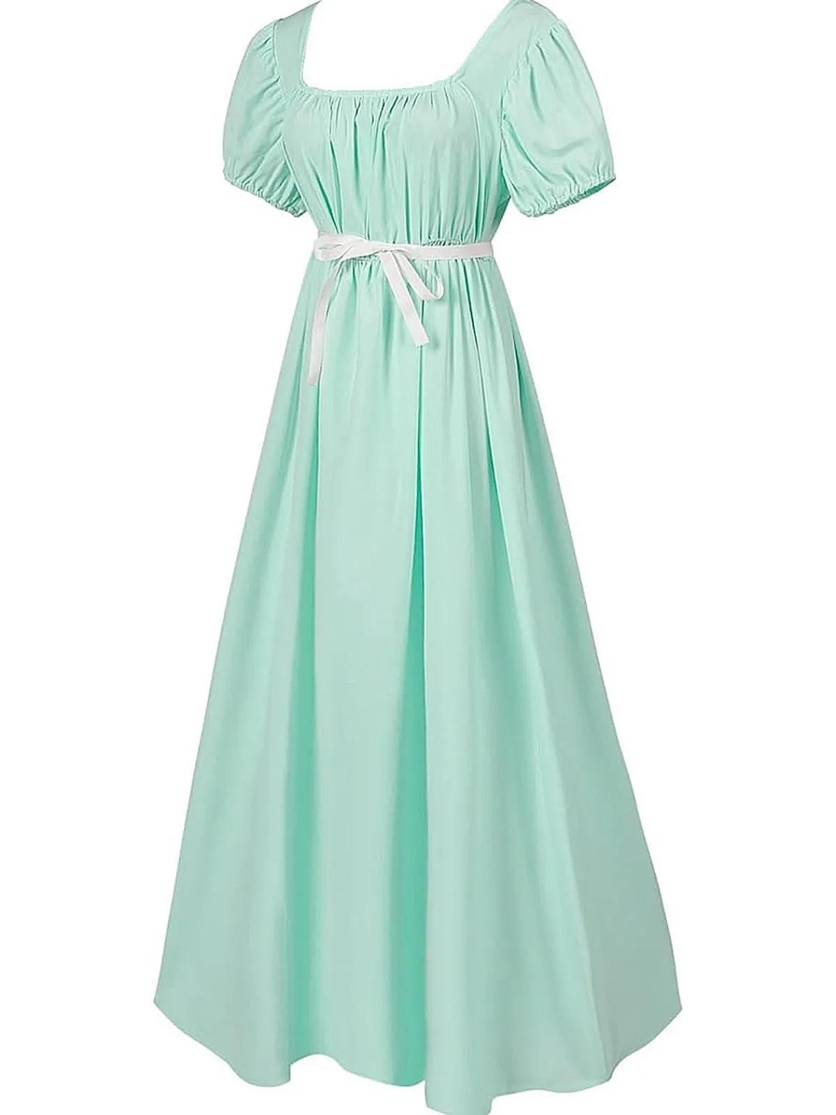 Clearance Retro Stage 1930s Solid Square Neck Puff Sleeves Dress