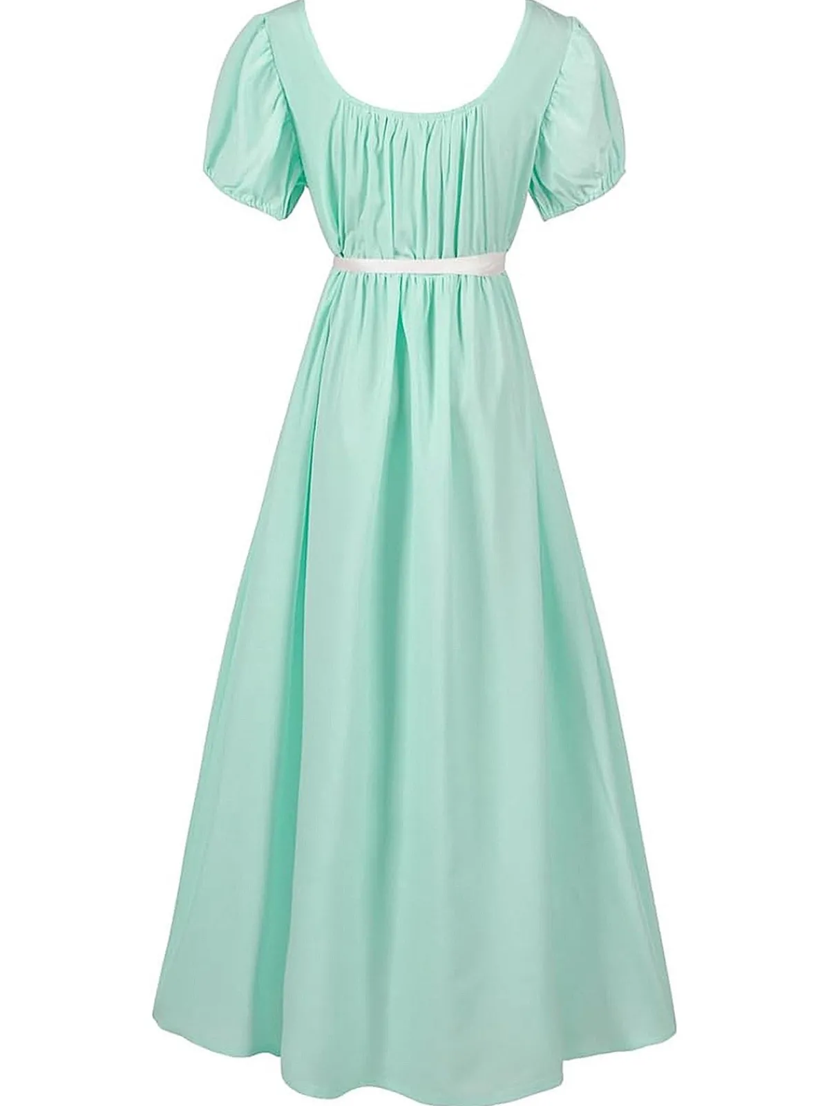 Clearance Retro Stage 1930s Solid Square Neck Puff Sleeves Dress