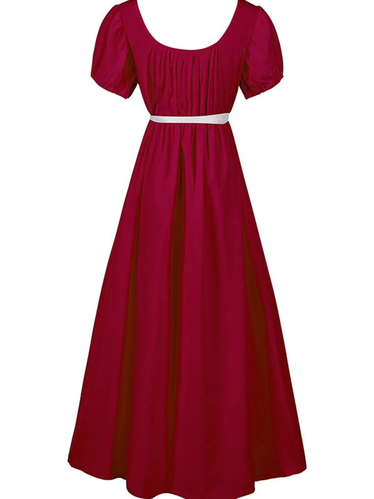 Clearance Retro Stage 1930s Solid Square Neck Puff Sleeves Dress