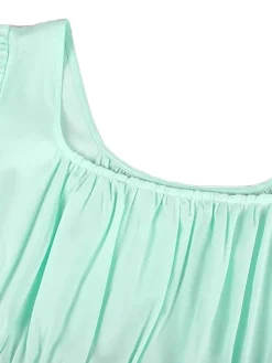 Clearance Retro Stage 1930s Solid Square Neck Puff Sleeves Dress