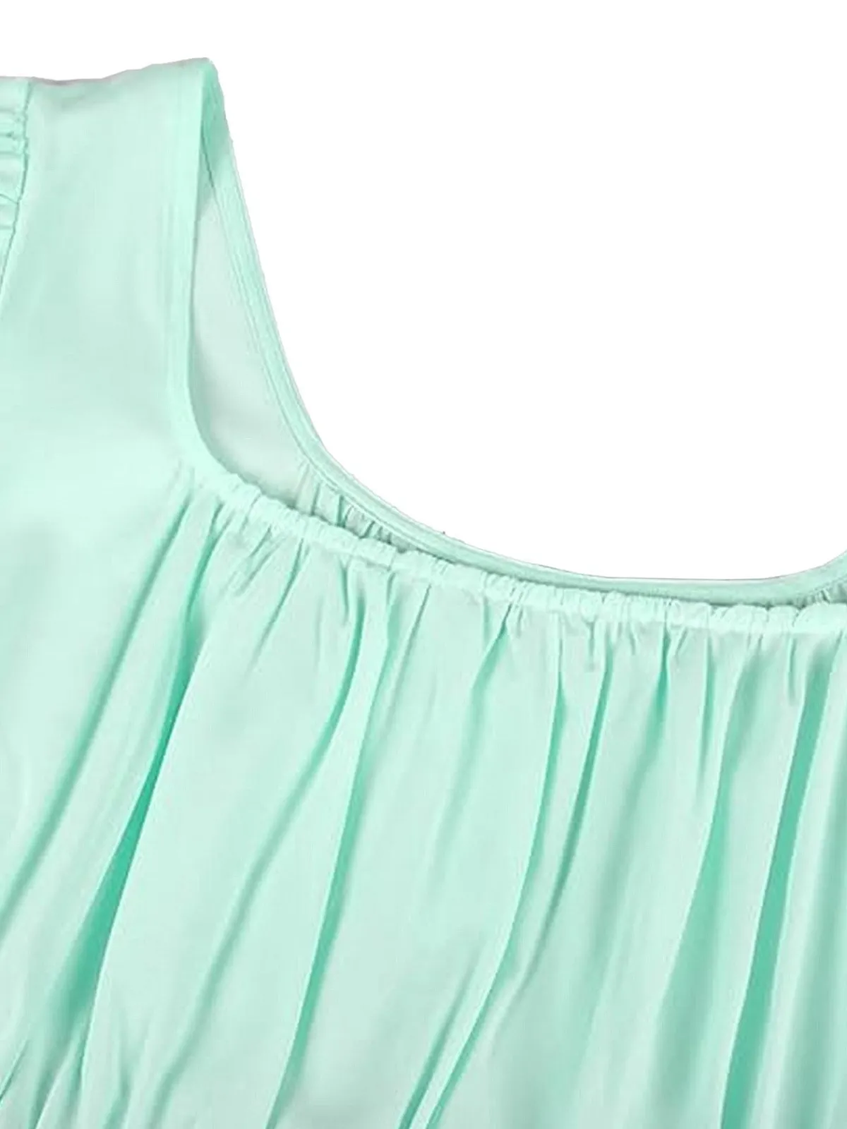 Clearance Retro Stage 1930s Solid Square Neck Puff Sleeves Dress