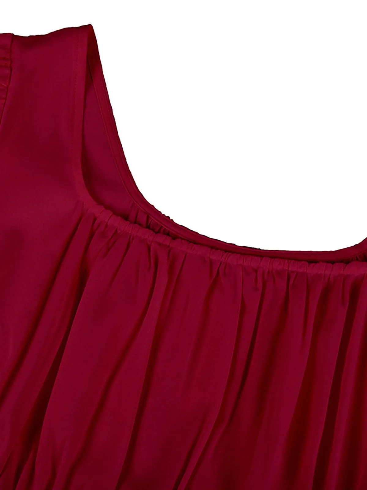Clearance Retro Stage 1930s Solid Square Neck Puff Sleeves Dress