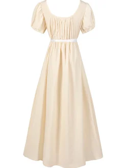 Clearance Retro Stage 1930s Solid Square Neck Puff Sleeves Dress