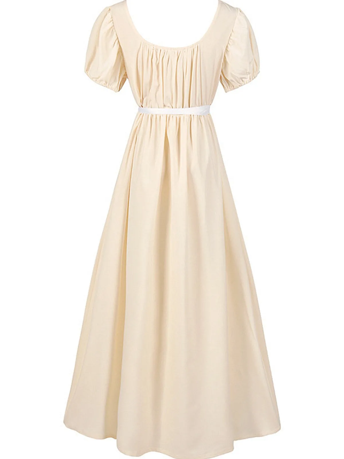 Clearance Retro Stage 1930s Solid Square Neck Puff Sleeves Dress